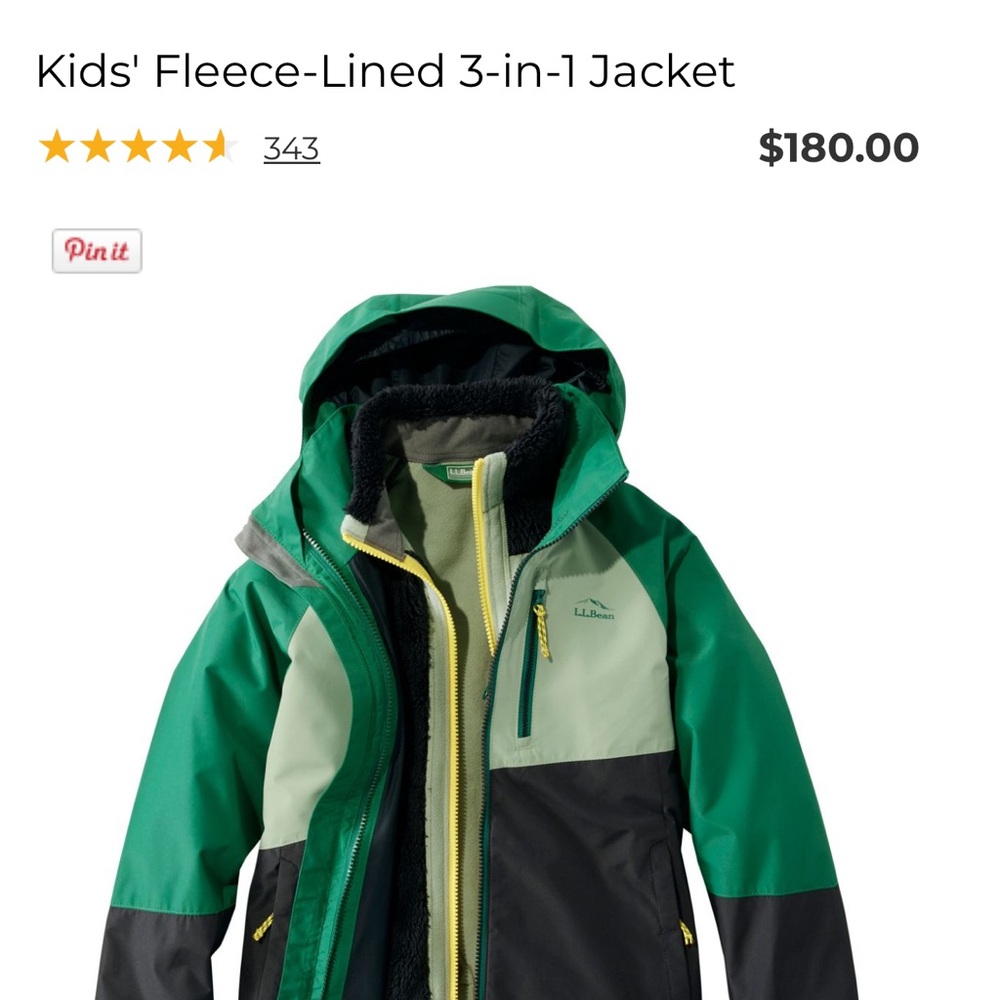 LL Bean Kids 3 in 1 Winter Jacket - size 8